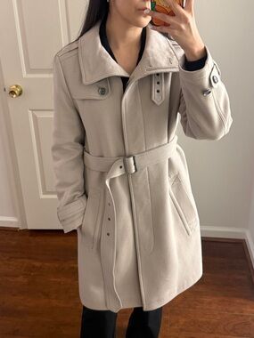 Burberry Brit Belted Wool-Cashmere Blend Trench Coat in Light Beige